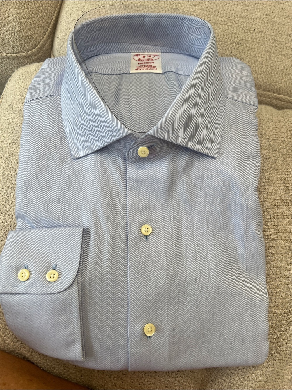 Brooks Brothers Light Blue Herringbone Dress Shirt - Spread Collar